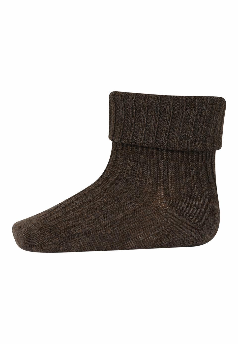 WOOL RIB BABY SOKJES - BROWN MELANGE