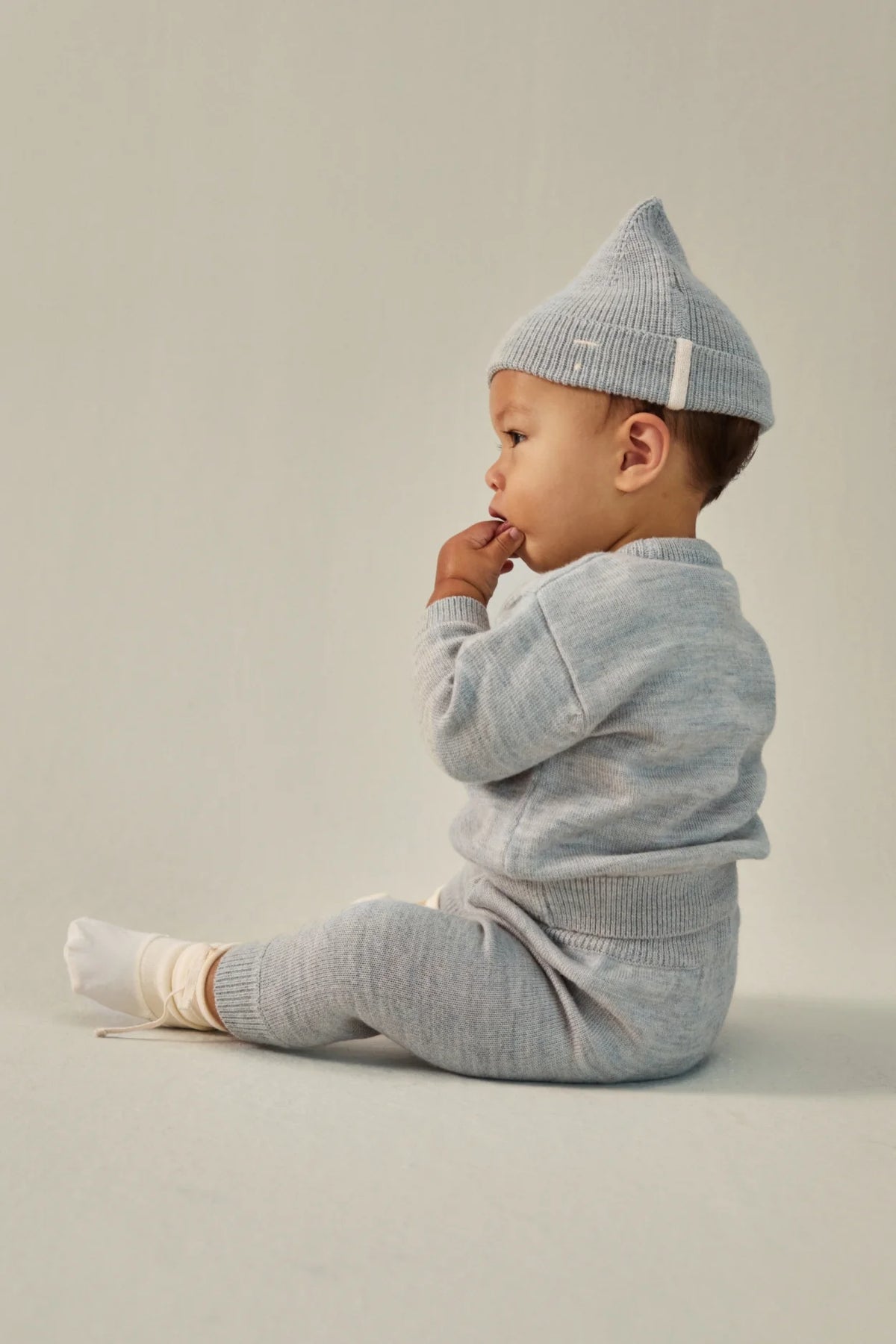 BABY KNITTED BEANIE - GREY MELANGE